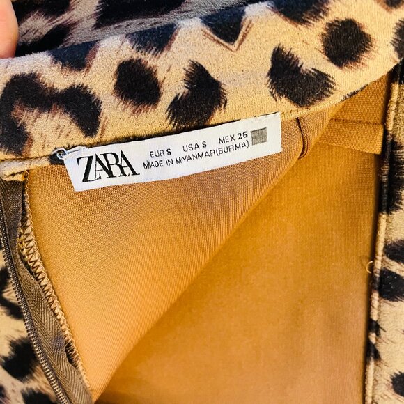 Zara Tan Black Leopard Cheetah Animal Print Faux Suede Mini Skirt | Small - Picture 3 of 5